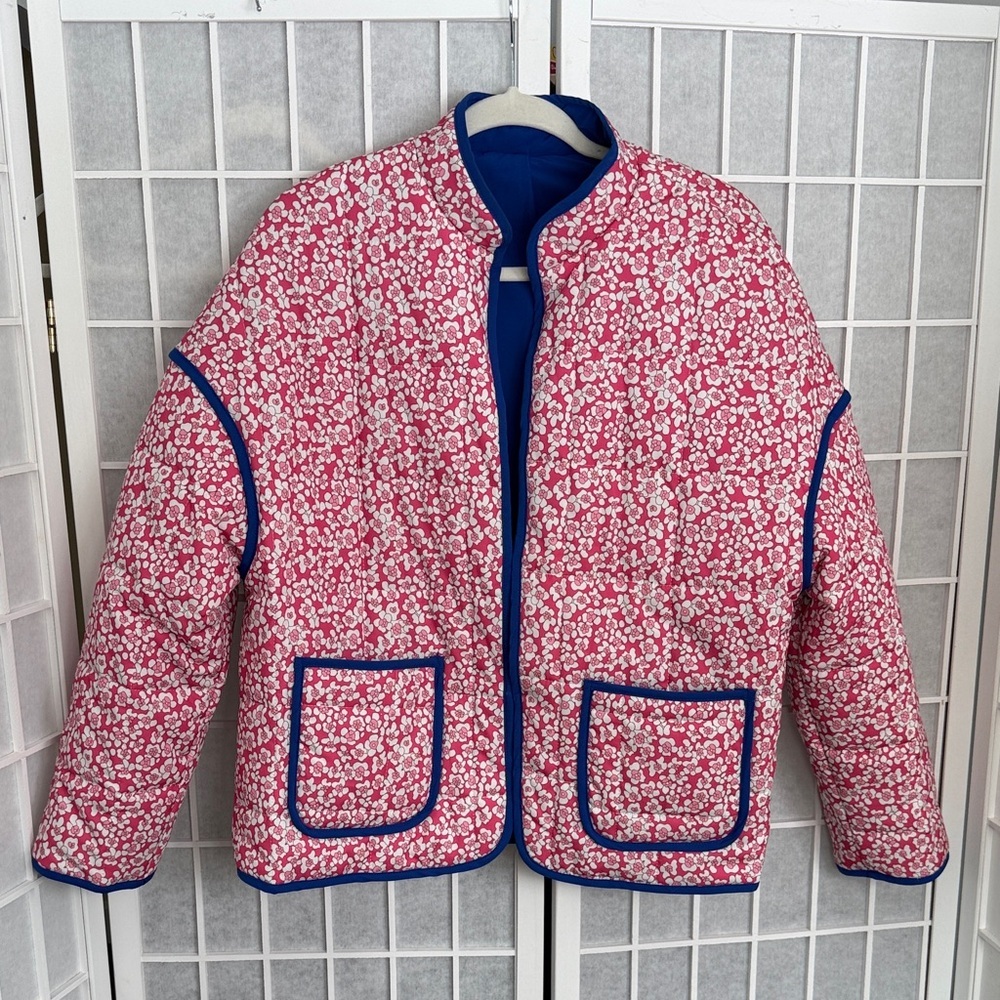 Floral Pink and Blue Quilted Jacket